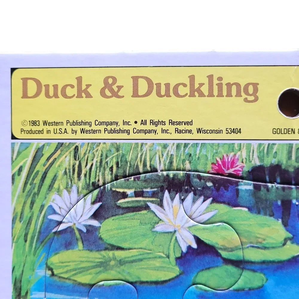 Vintage Golden Frame -Tray Puzzle Duck & Duckling 1983